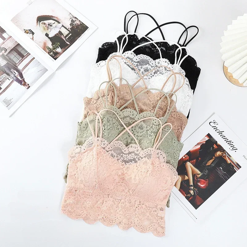 Camis Women Lace Crop Tops Summer Slim Solid Sexy Bottom Shirt Female Chic Korean Style Y2k Tops Beauty Back Tanks Camisole