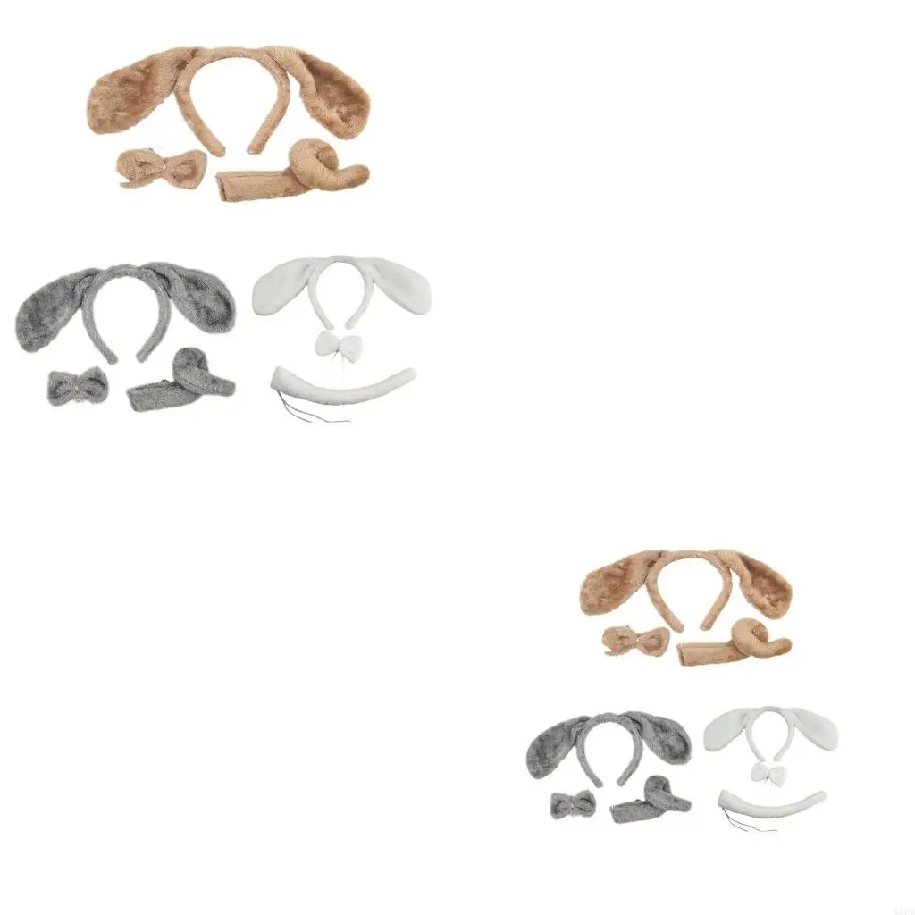 

Повязка на голову для собаки с длинными ушами + бант + хвост, обруч для косплея, обруч для волос для вечеринки