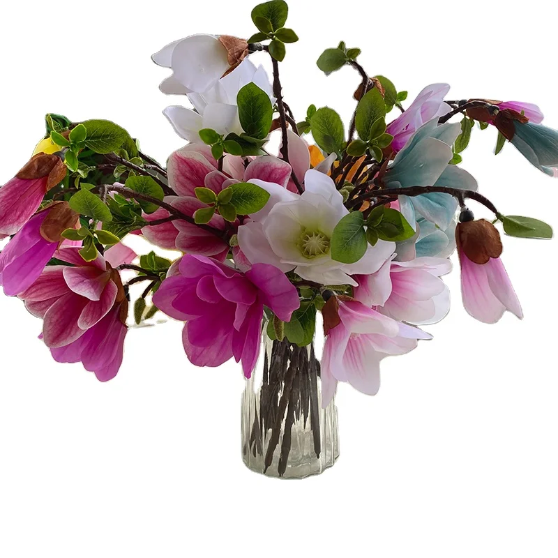 

artificial flower 3d rubber short branch 3 head big Magnolia dekoration