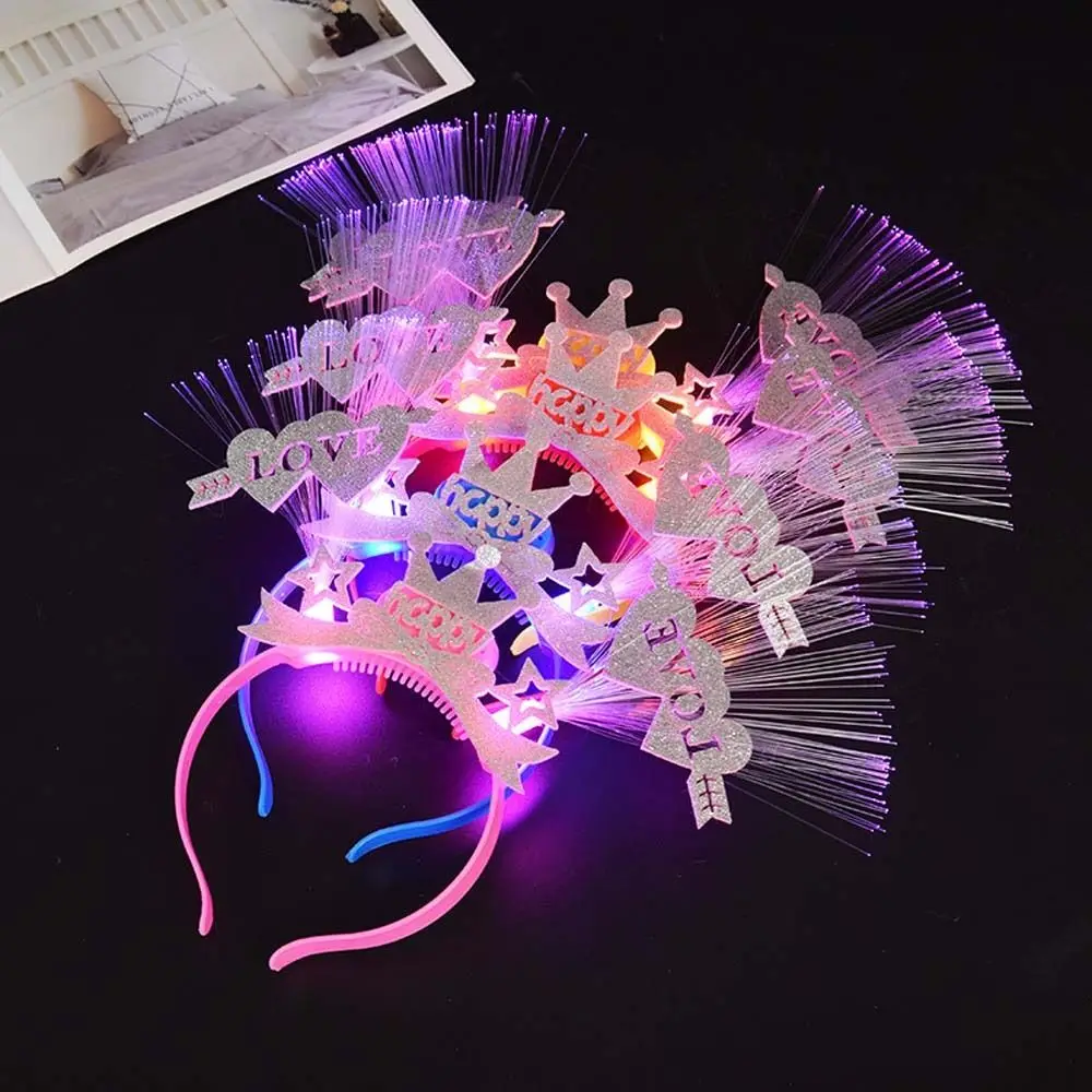 LED Glow 2025 Happy New Year Headband Love Heart Shape Photographic Headwear LED Glow Hair Bands Number Letter