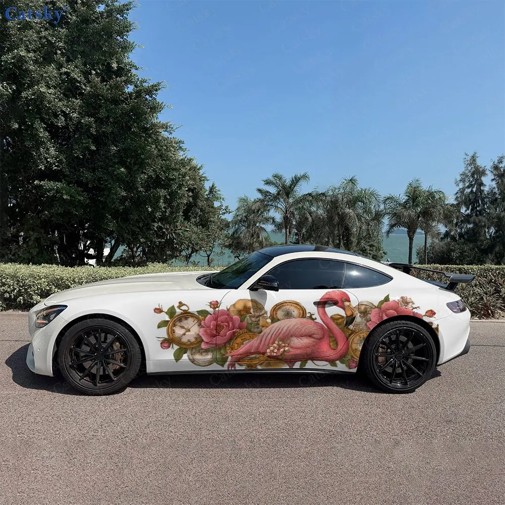 

2 шт. наклеек на автомобиль с цветами и фламинго, декоративные наклейки на весь кузов, защита от царапин, водонепроницаемые виниловые пленки для автомобиля