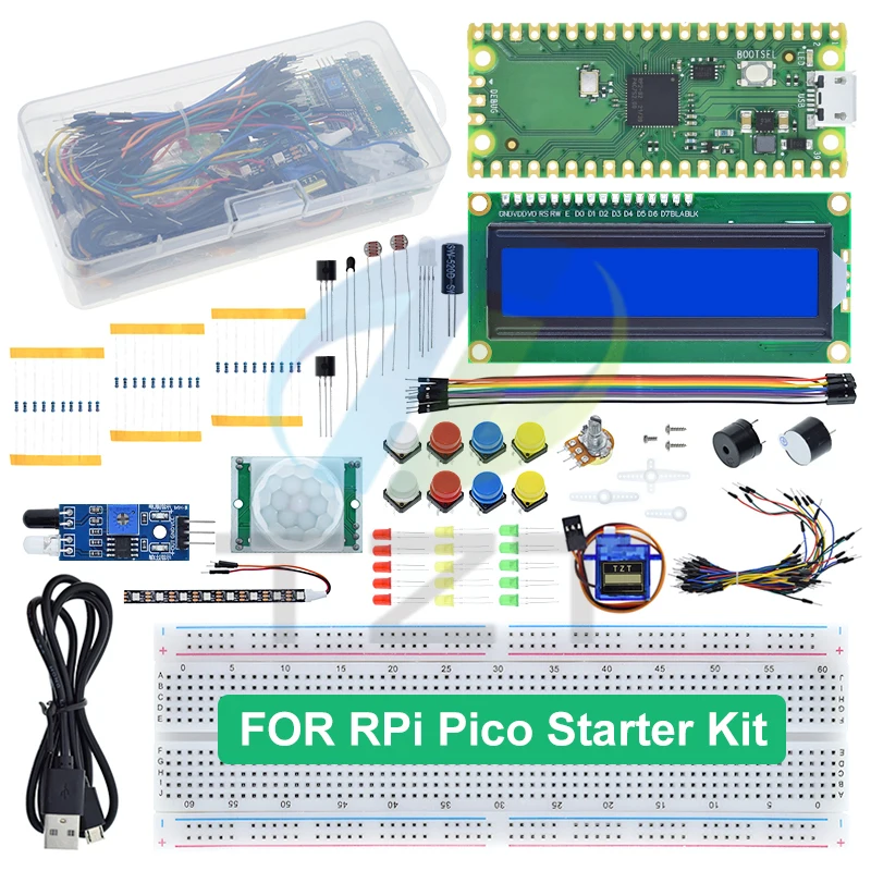 Starter Kit For Raspberry Pi Pico Development Board Breadboard LCD Module Python Programming Beginner Kit SG90 Servo LCD1602