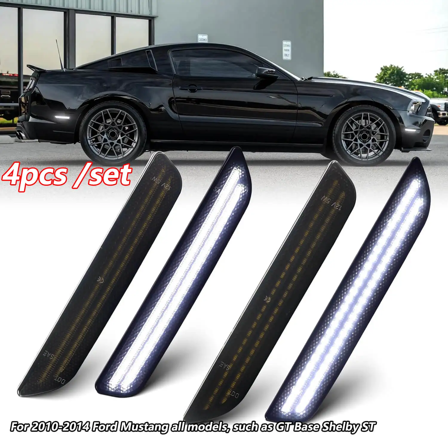 4pcs/set Smoked Lens LED Side Marker Light White Front Rear Fender Signal Lamps for Ford Mustang 2010 2011 2012 2013 2014