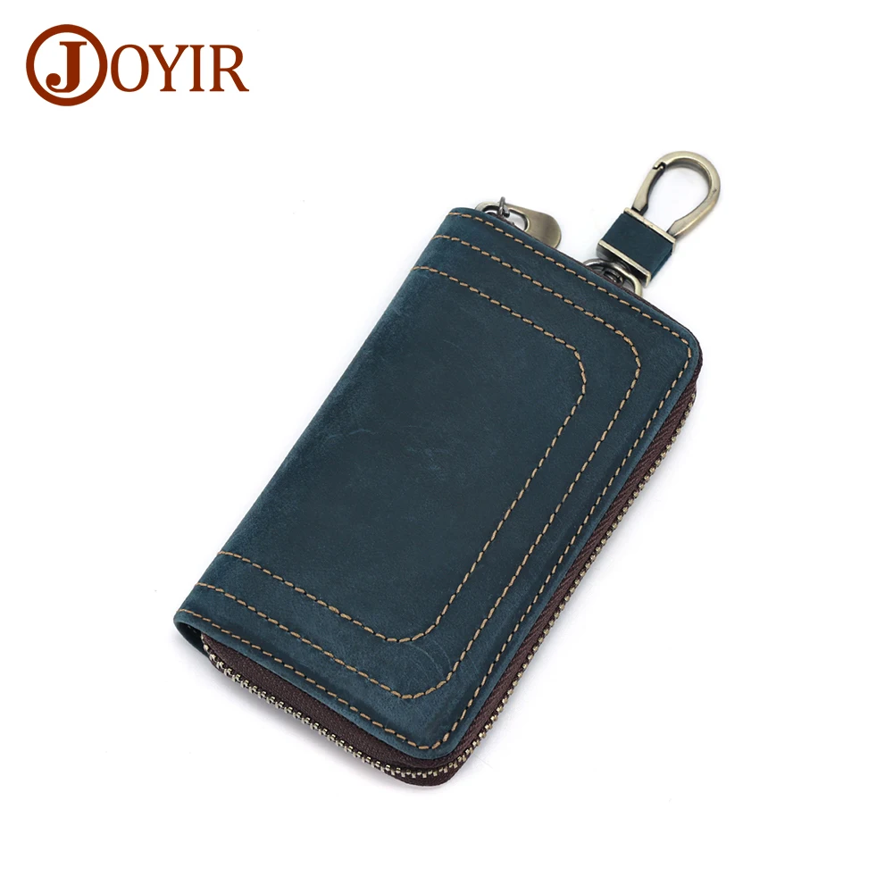 JOYIR Genuine Cowhide Leather Zipper Coin Wallet Women Men Mini Money Pouch Change Purse with Keychain Key Holder Unisex Wallets