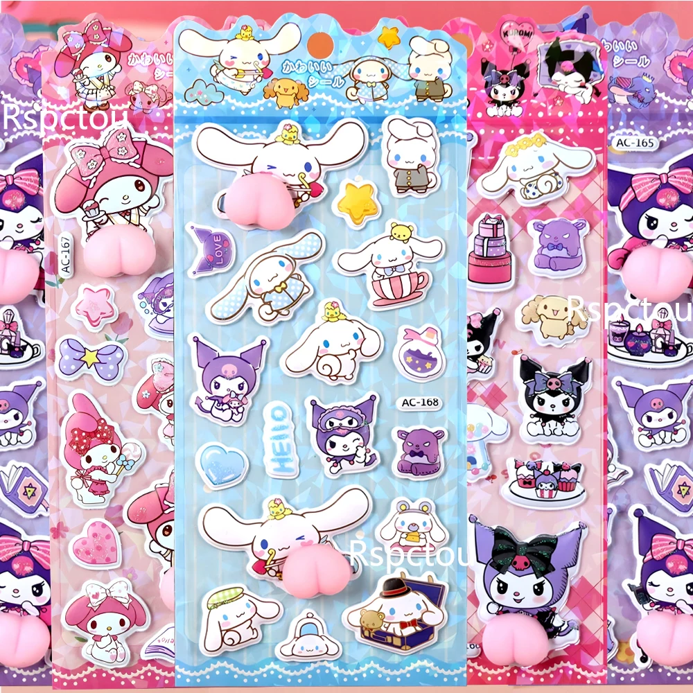 

4pcs Funny Cute Sanrio Kuromi My Melody Cinnamoroll Butt Stickers Cartoon Stress Relief Puffy Squishy Decoration Decals Toy Gift