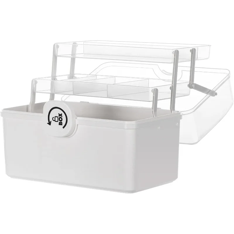 Craft Organizers and Storage,Plastic Box with 3-Tier Fold Tray and Handle,Portable Lockable Container for Arts