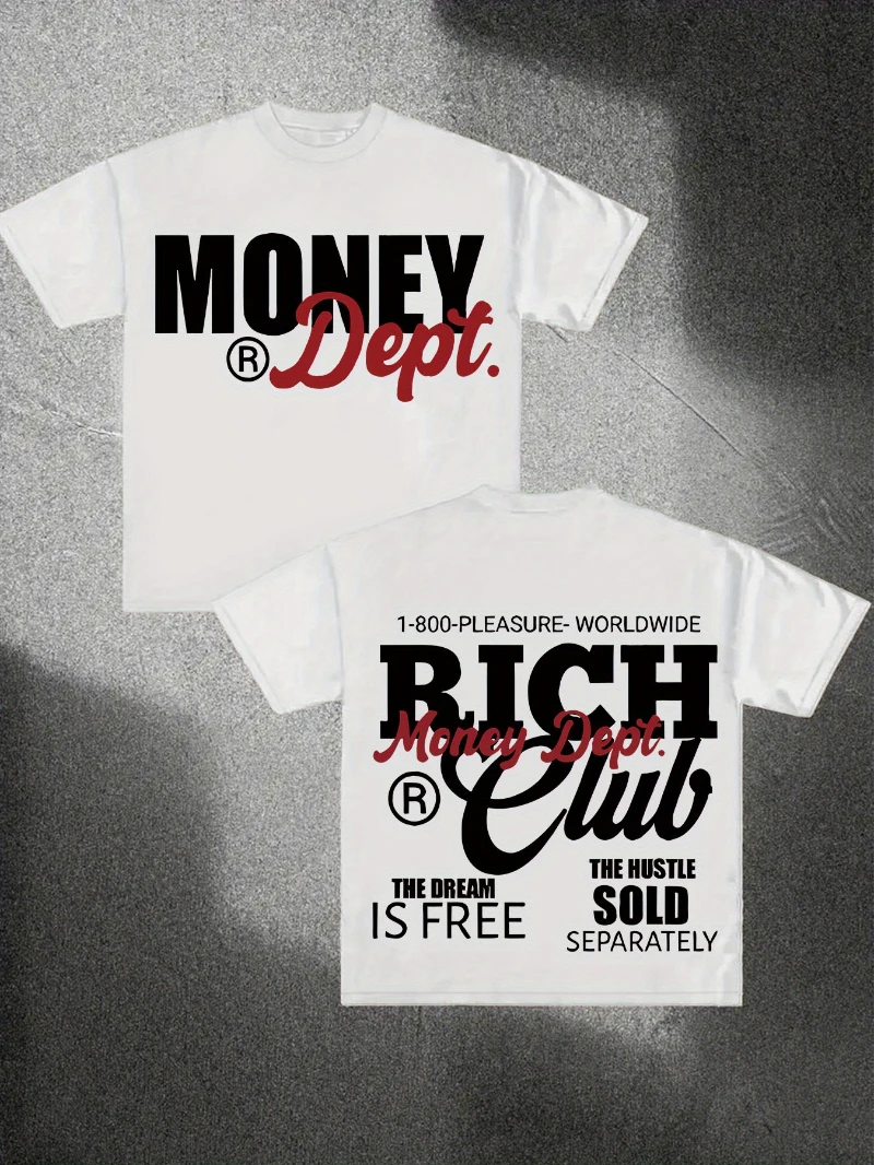 المال ديب. تي شيرت جرافيك للمراهقين 180 جرام 100% قطن برقبة دائرية وأكمام قصيرة تي شيرت جريء بتصميم "النادي الغني اقتباسات ملهمة