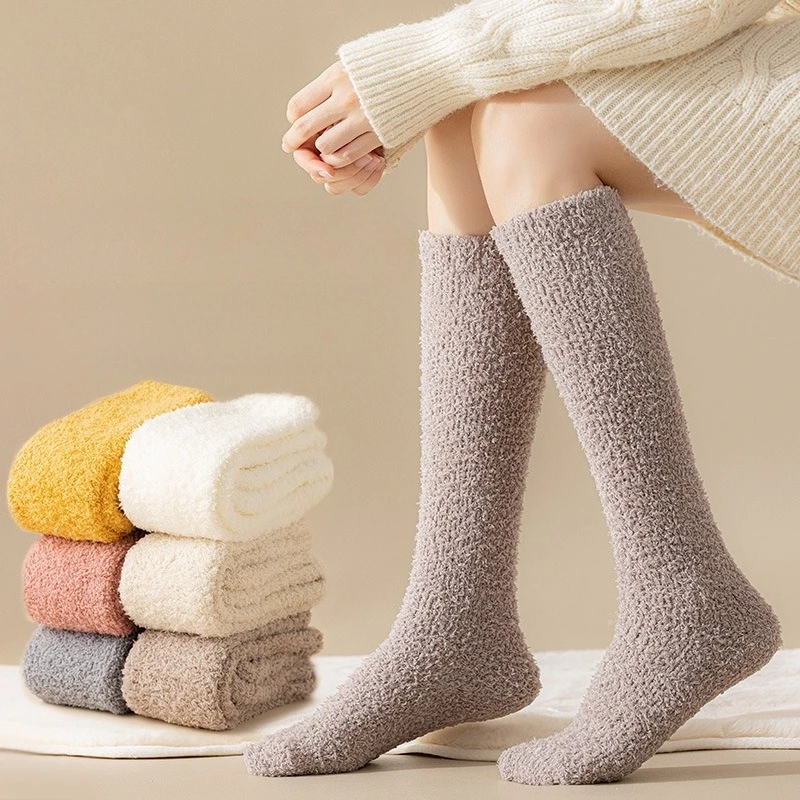 

1 Pair Warm Fluffy Mid-Calf Socks Winter Thickened Fleece Sleeping Hot Socks Floor Long Thick Socks for Girls Women's Stockings