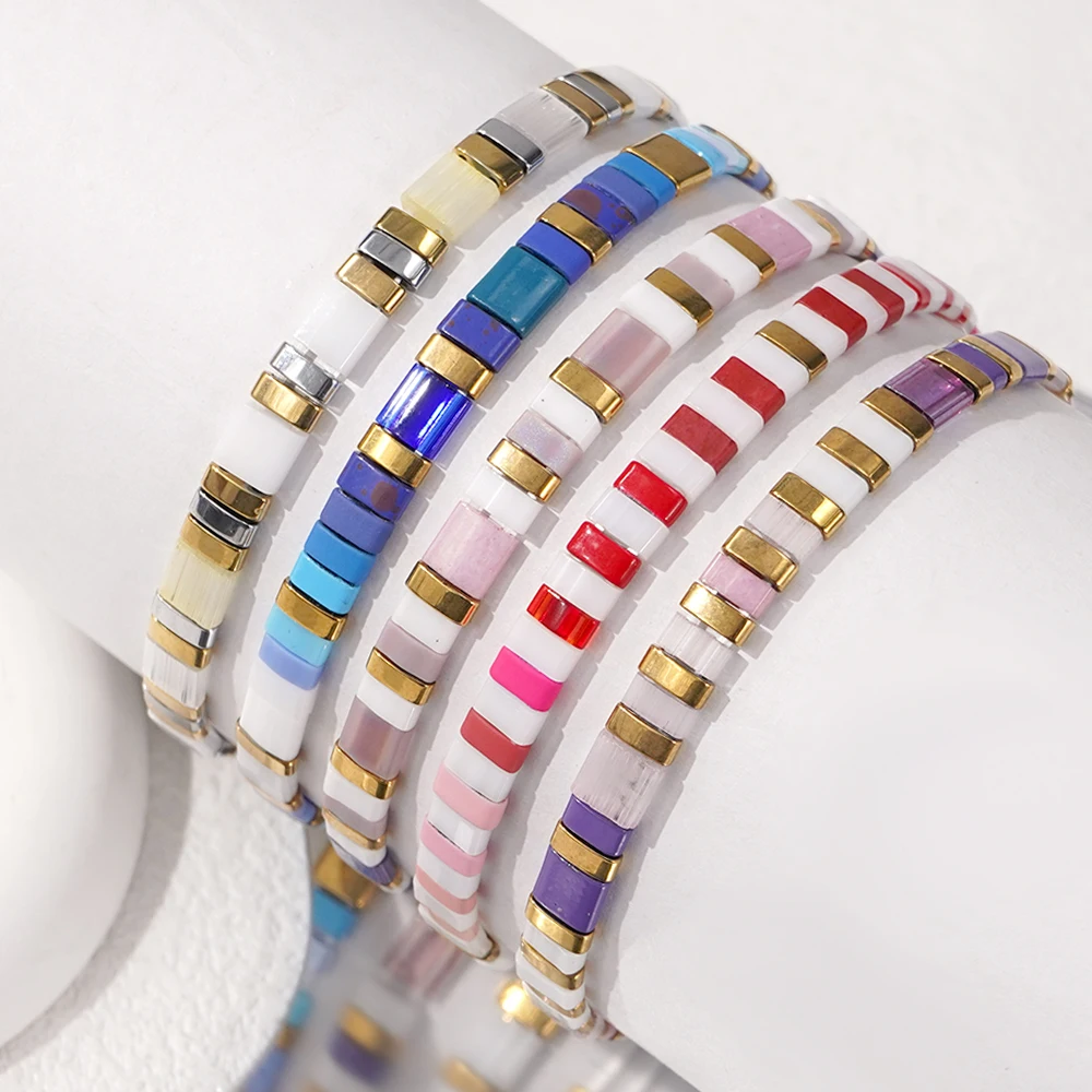Go2boho Pulsera bohemia ajustable elástica para mujer, cuentas Miyuki Tila, bisutería bohemia, Pulsera de cuentas, joyería femenina