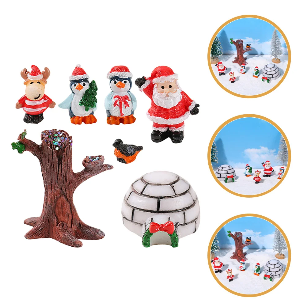 

1Set Santa Claus Christmas Decorations Resin Miniature Xmas Ornaments Holiday Home Decor Micro Landscape Mini Snowman Igloo