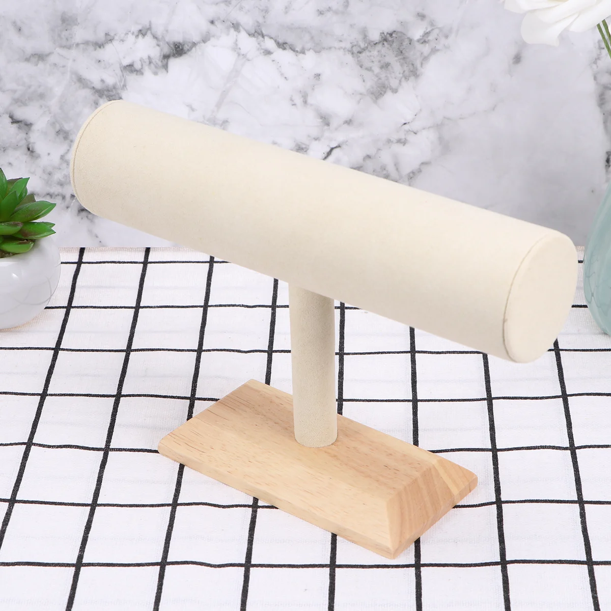 سوار مجوهرات خشبي أبيض على شكل حرف T عرض موقف رف حامل مُنظِم متين للمنزل متجر تخزين الإسورة حامل سوار