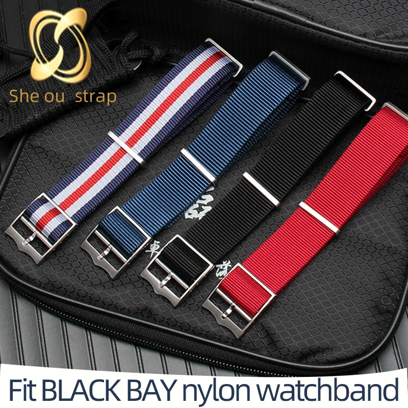 22mm Nylon watch strap For Tudor BLACK BAY With Men\'s canvas watch band  Black Blue Watch Accessories