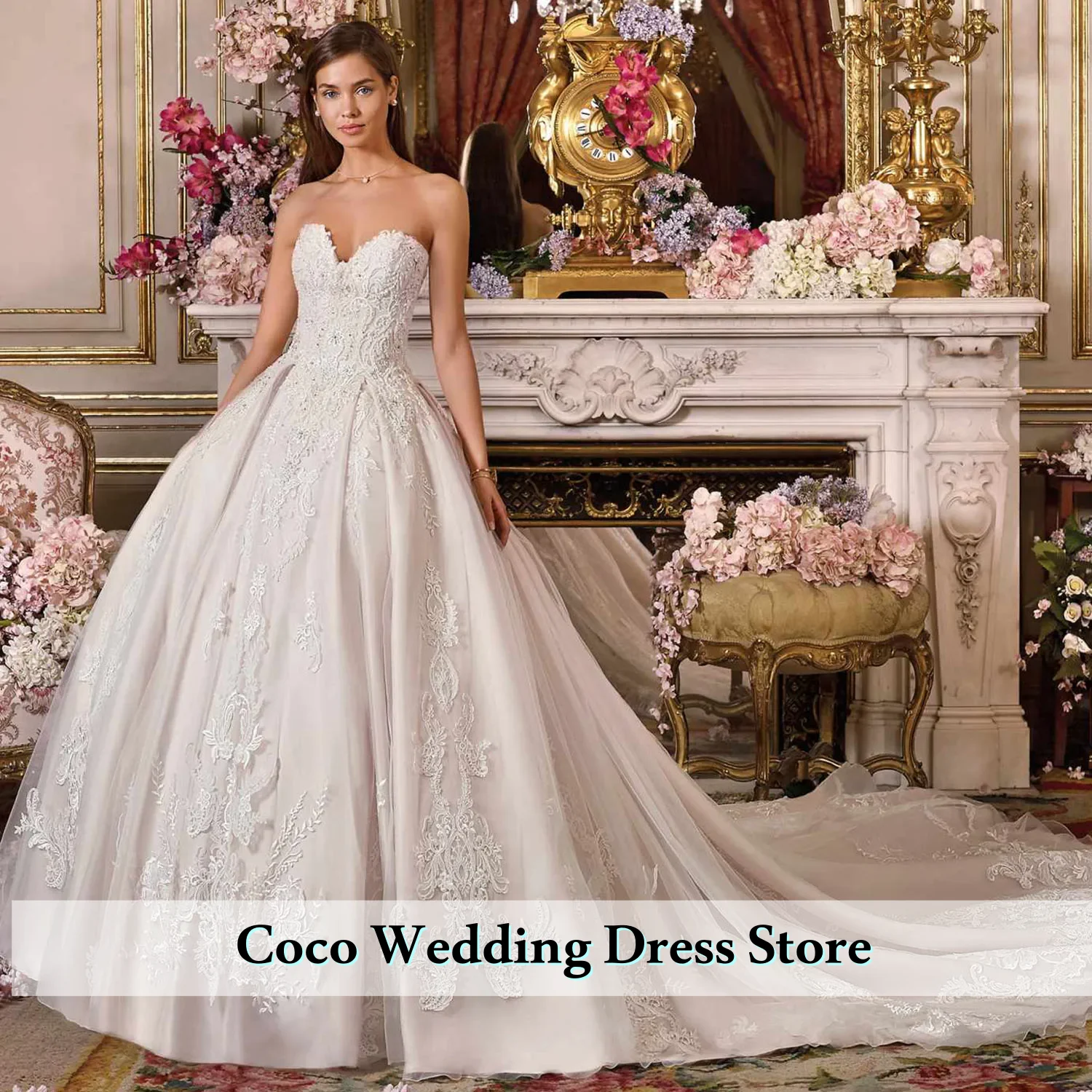 ชุดแต่งงานสุดหรูแบบสั่งตัดพิเศษ สไตล์โรแมนติก แบบเกาะอก สำหรับเจ้าสาว ชุดเจ้าสาวสำหรับผู้หญิง เสื้อผ้าผู้หญิง