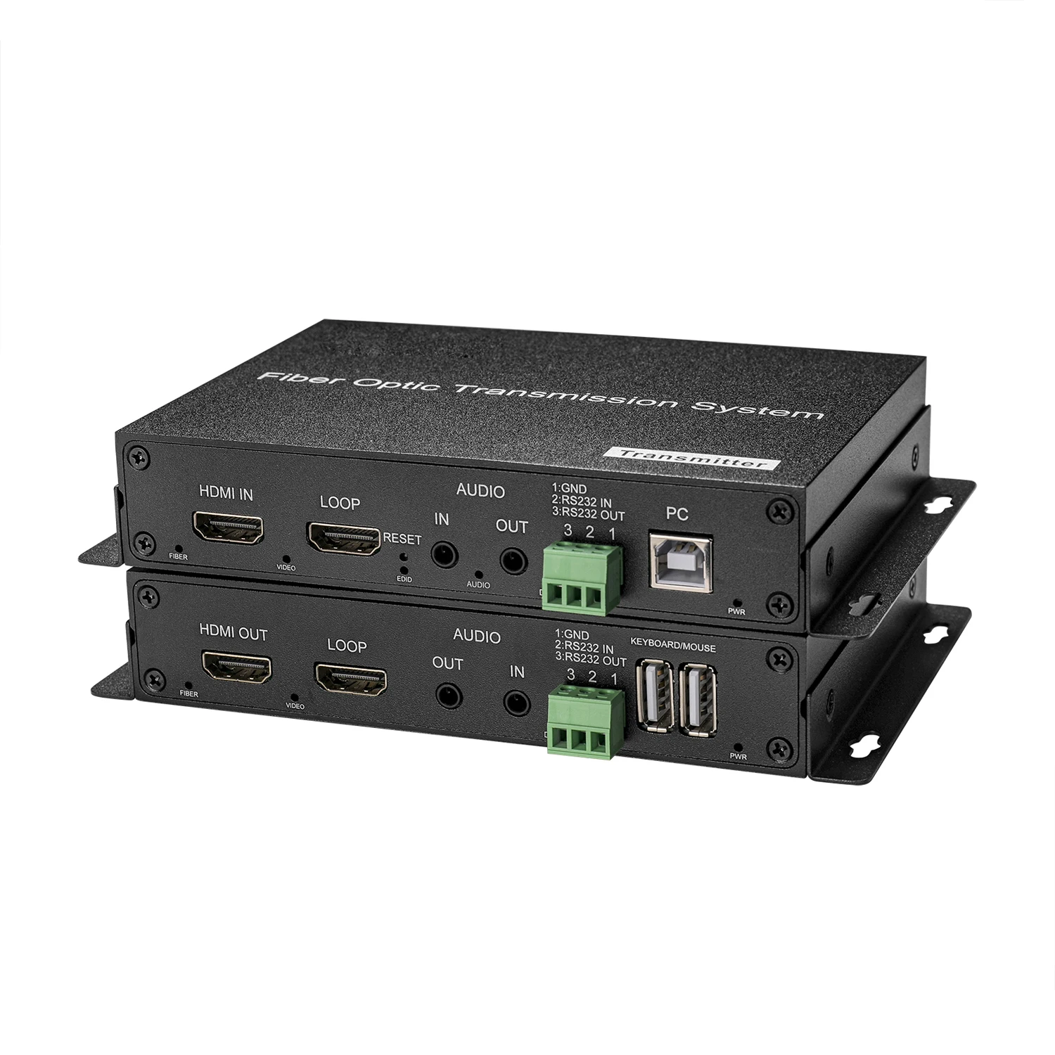 Transmission 4K KVM USB  Video in with Loop Out Rs232 Data 3.5mm Audio Fiber Optic  Extender Converter Transmitter