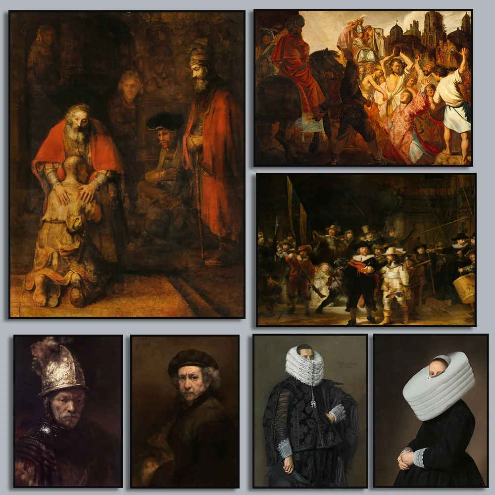 Rembrandt Van Rijn: The Night Watch Canvas Painting Netherlands Famous Vintage Self-portrait Artwork for Living Room Wall Dec