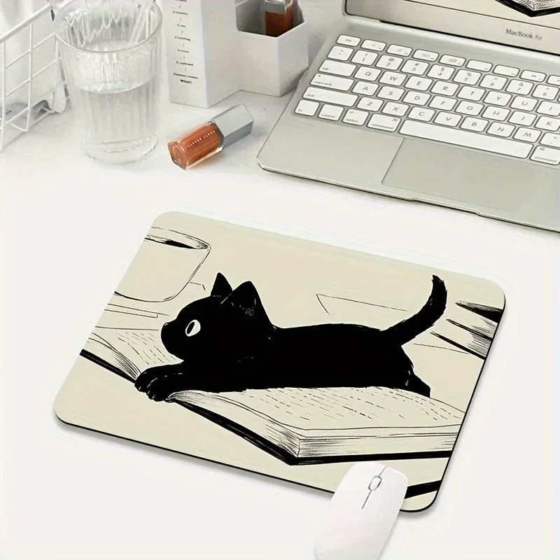 

Small Black Cat Illustration Mouse Pad Non-slip Washable Rubber Office Table Mat Computer Accessory