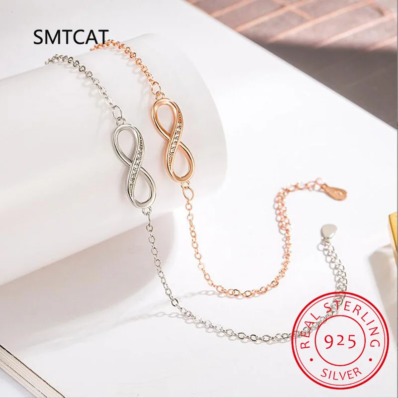 925 فضة رومانسية لانهائي الحب زركونيا ربط سلسلة سوار للنساء المشاركة الذكرى مجوهرات هدية #3