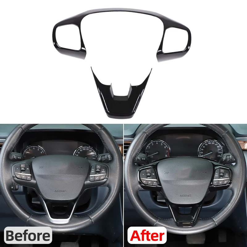 

For Ford PUMA 2019-2024 Steering Wheel Panel Cover ABS Glossy black Car Steering Control Button Frame Trim