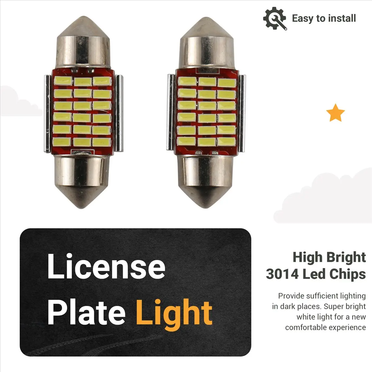 

2Pcs C5W C10W 31mm 3014 18SMD Festoon License Plate Light 12V Main in Car Light