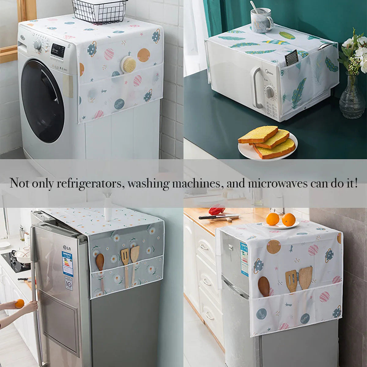 Refrigerator Dust Cover with Storage Bag Washable Printing Multi-purpose Household Washing Machine Cabinet Dust Protection Cover