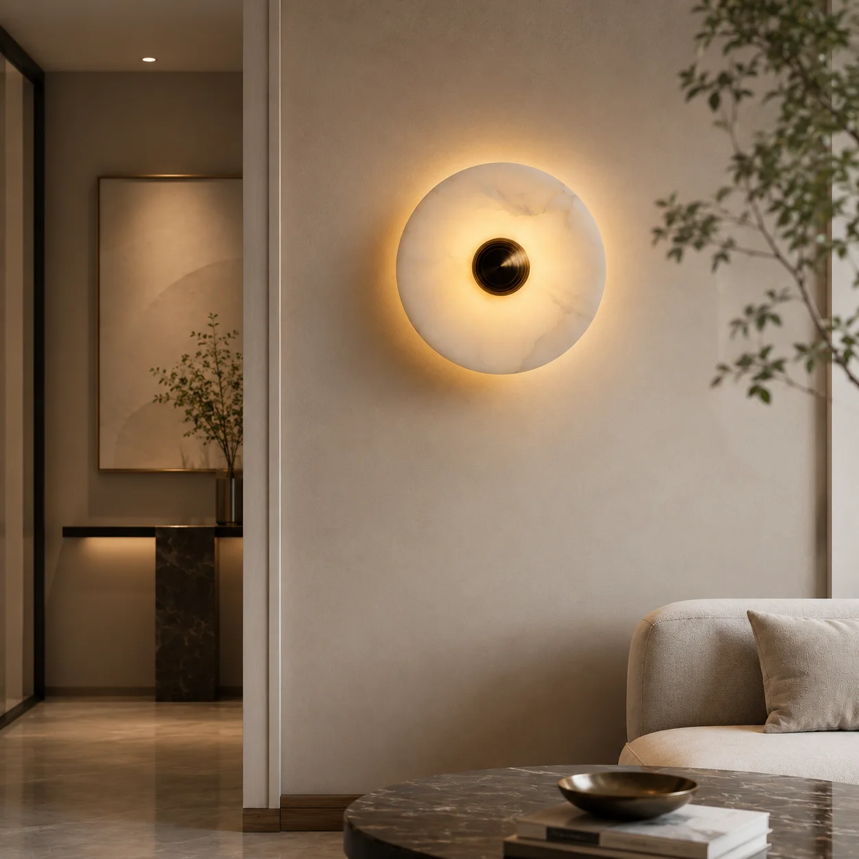 Marble Texture Circular Wall Light, LED Round Wall Sconce for Bedroom Bedside Corridor TV Background view 4