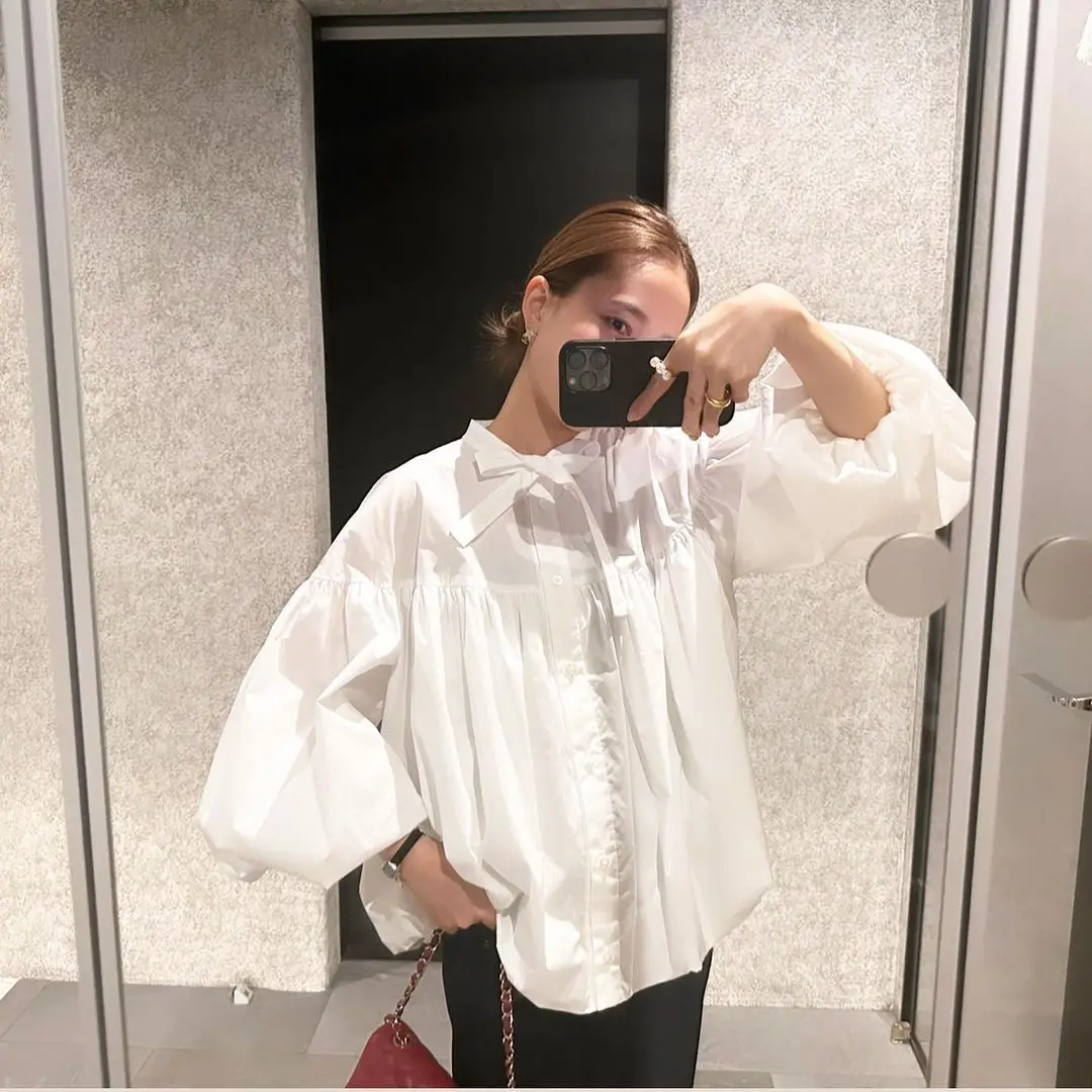 Preppy Style Sweet French Literary Women Clothing Simple Moda Profile Japan Blouses Slim Soft Ruched Big Swing Exquisite Shirt
