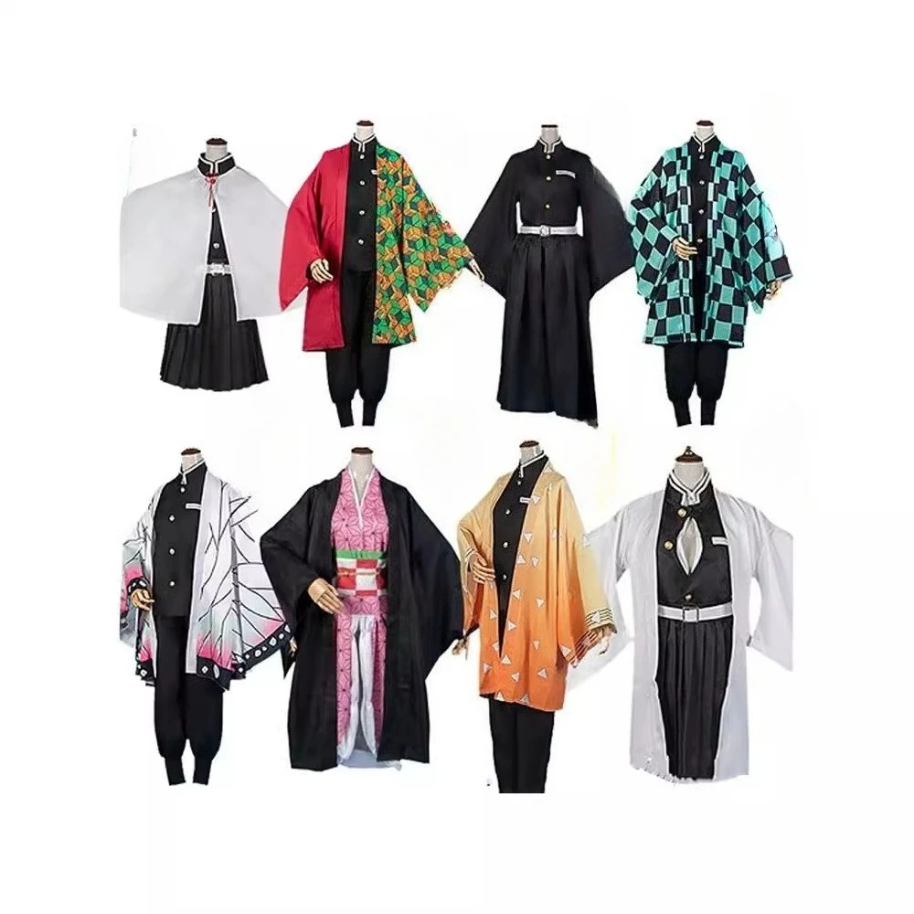 

Трендовый комплект костюмов для косплея Nezuko Kamado, кимоно с зеленым бамбуковым узором, розовый Оби, аниме-наряд, Лидер продаж