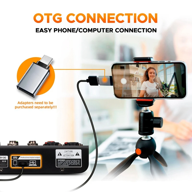 1Set Interface Dj Console Bluetooth 5.0 Otg Reverb 48V Geluidskaart Geschikt Voor Live Uitzending Pc Opname