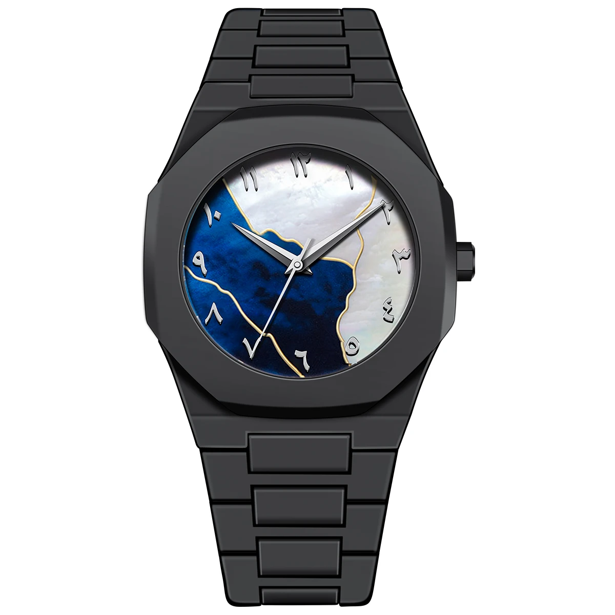 Klassiek Midden-Oosten Arabisch Cijfer Wijzerplaat Blauw Goud Quartz Horloge voor Heren Casual TPU Plastic Waterdicht Horloge Kan Aanpassen