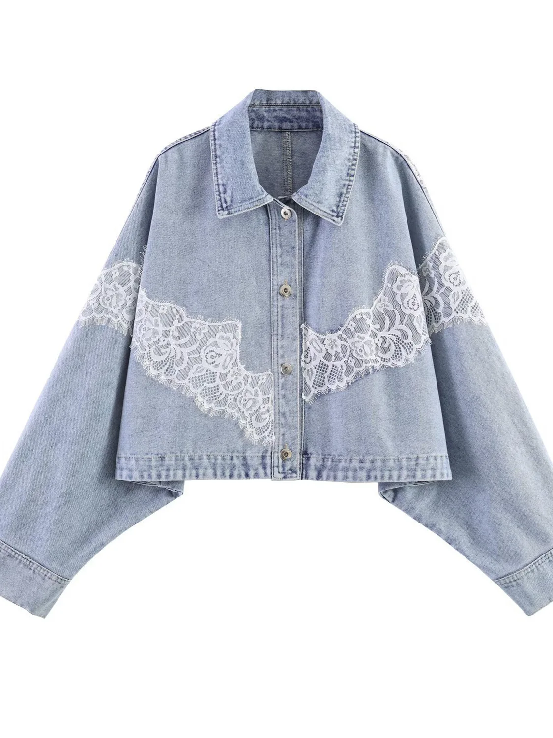 Dave&Di New Cross-border European And American Fashion Lace Short Denim Jacket Jacket