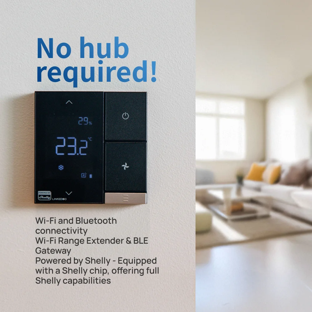 LinkedGo Smart HVAC Thermostat By Shelly WiFi Operated Versatile Heating Cooling Underfloor Heating with Frost Protection No