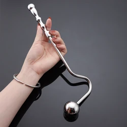 Stainless Steel Anus Dilator Massager Curved Head Anal Hook With 2 Balls Butt Plug  Prostate Massager Sex Toys For Men Women Gay