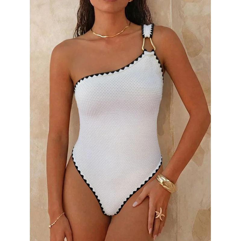 Women One Piece Swimsuit Solid Conservative One Shoulder Swimwear Spandex Quick Dry Beach Bikini Bathing Suit New Beachwear