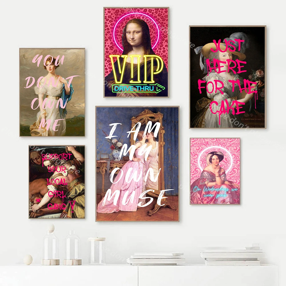 Funny Queen Poster for Home Decor Classical Art Retro Girl Canvas Print Pink Inspirational Bed Room Aesthetic Quote Poster