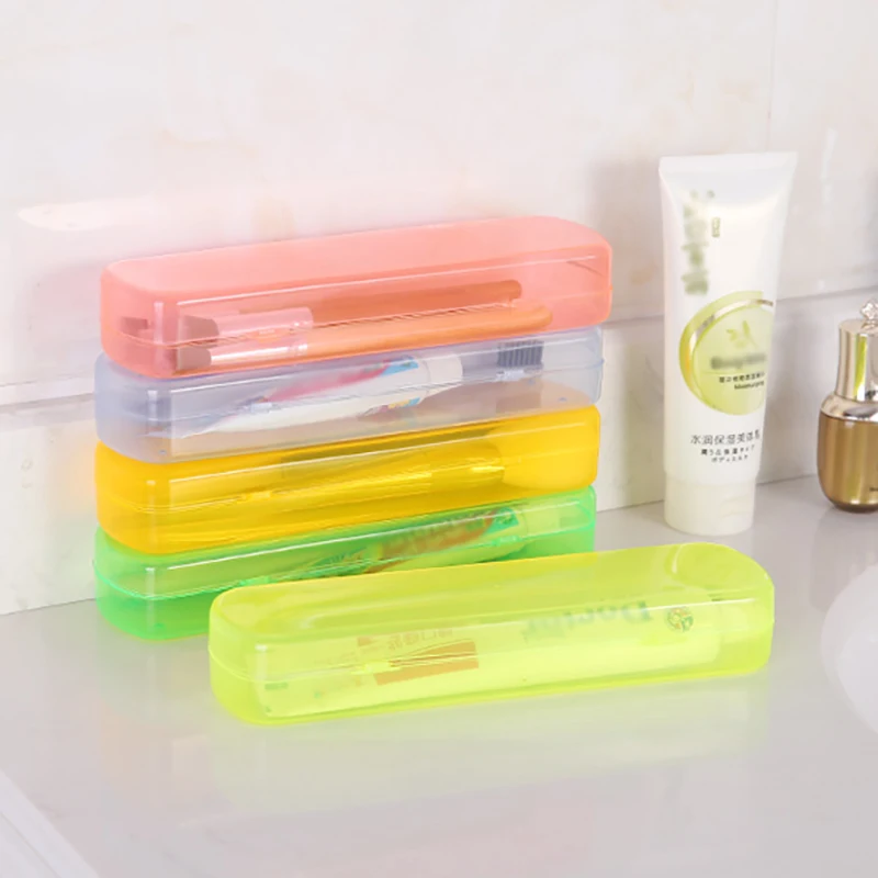 Bathroom Accessories Portable Outdoor Travel Toothbrush Toothpaste Storage Box Cover Case Transparent Candy Color