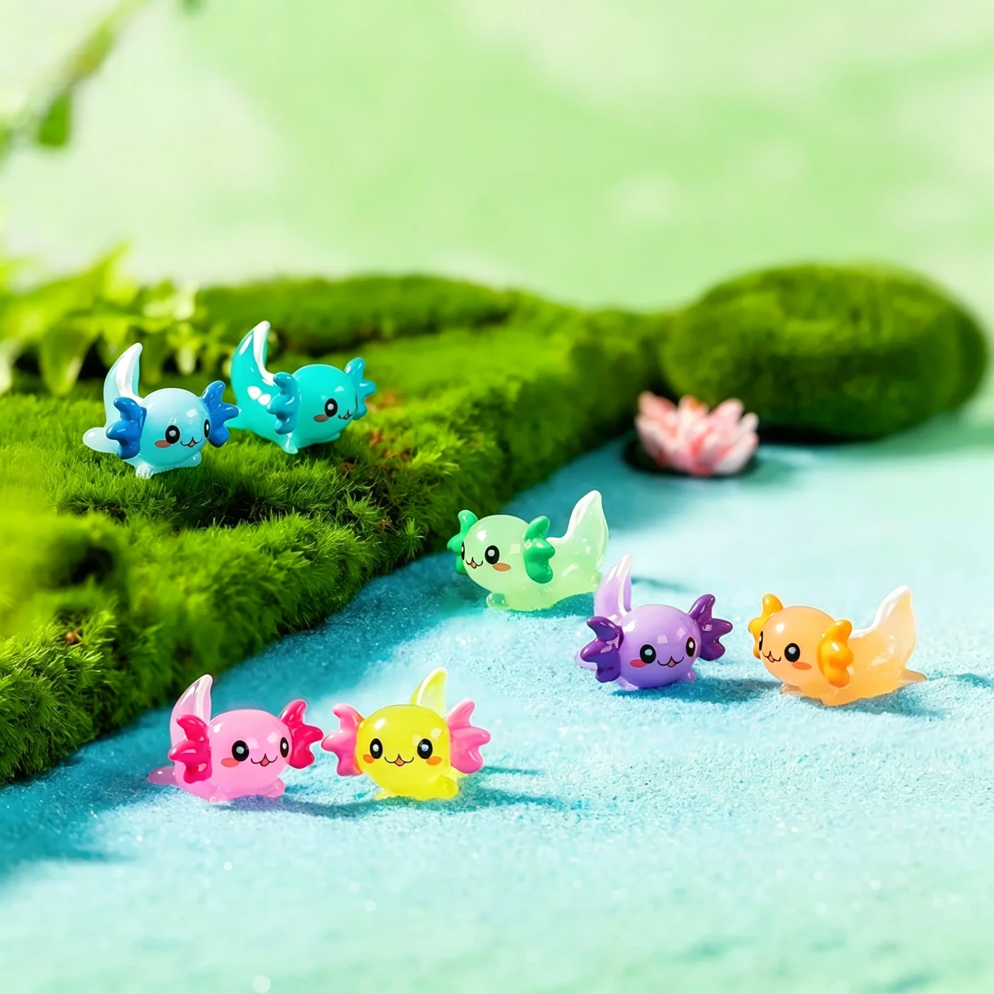 10pcs Simulation 3D Axolotl Fish Resin Charms Solid Color Kawaii Cartoon Mexicanum Ambystoma Figurines Fairy Garden Accessories
