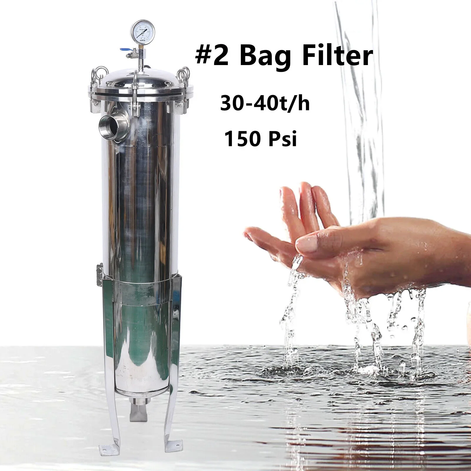 غطاء مرشح للأكياس من الفولاذ المقاوم للصدأ NPT مقاس 2 بوصة # 2 حقيبة شبكية 150 رطل لكل بوصة مربعة داخل/خارج موديل أمريكي