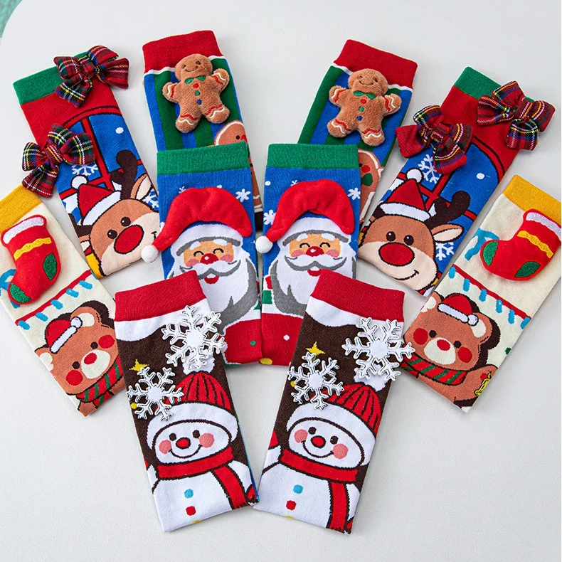 3-12Y Girls Christmas Cartoon Long Socks Over the Knee Christmas Clothing Cute Print Kids Socks Girls Stockings for Autumn
