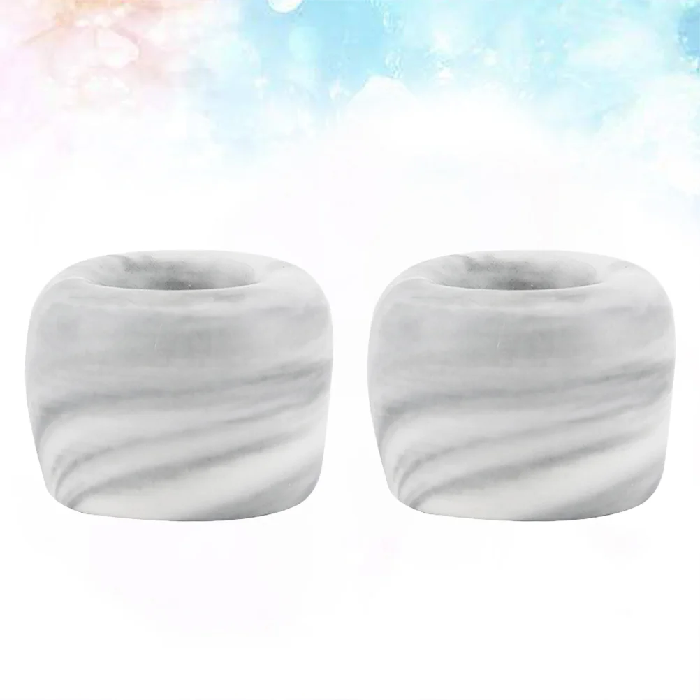 2 Pcs Toothbrush Holder Marble Organizer Simple Ceramic Ring Rack Stand Grey Lovers