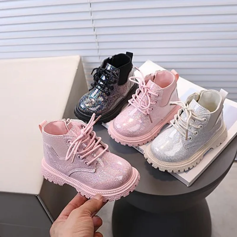 

Girls Leather Boots Soft Bottom Side Zipper Kids Princess Boots Non-slip 2025 Autumn New Children Short Boots Fashion Versatile