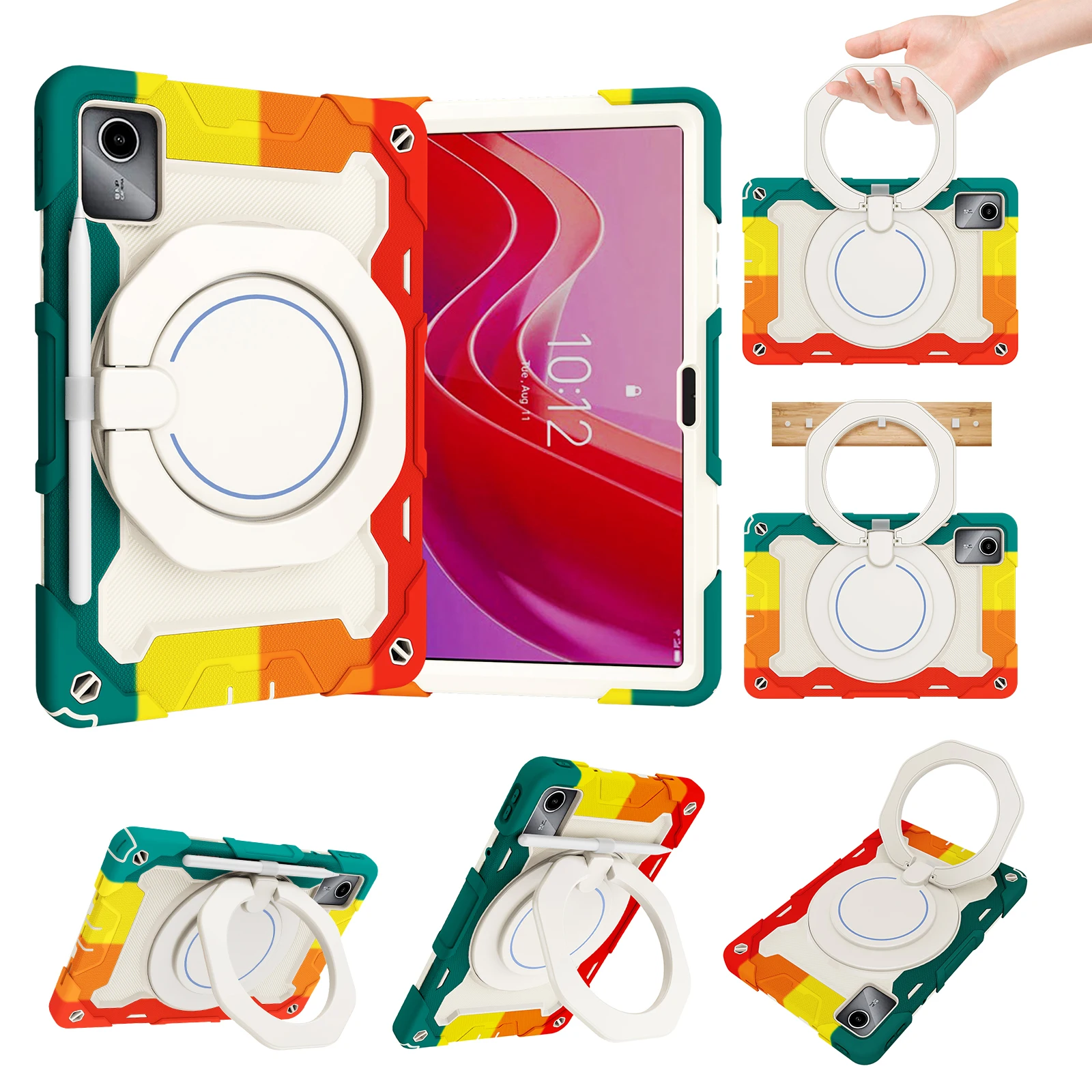 

Rugged Armor Case For Lenovo Tab M11 K11 Xiaoxin Pad 11 2024 TB330FU 330KU 330XU TB331FC 360 Rotating Handle Grip Stand Cover