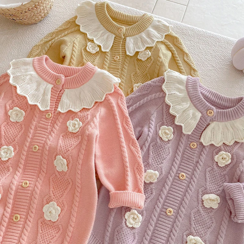 

2025 New Autumn Children Knitted Clothes Toddler Baby Girl Knitted Romper 0-24M Infant Baby Girls Knitted Jumpsuit