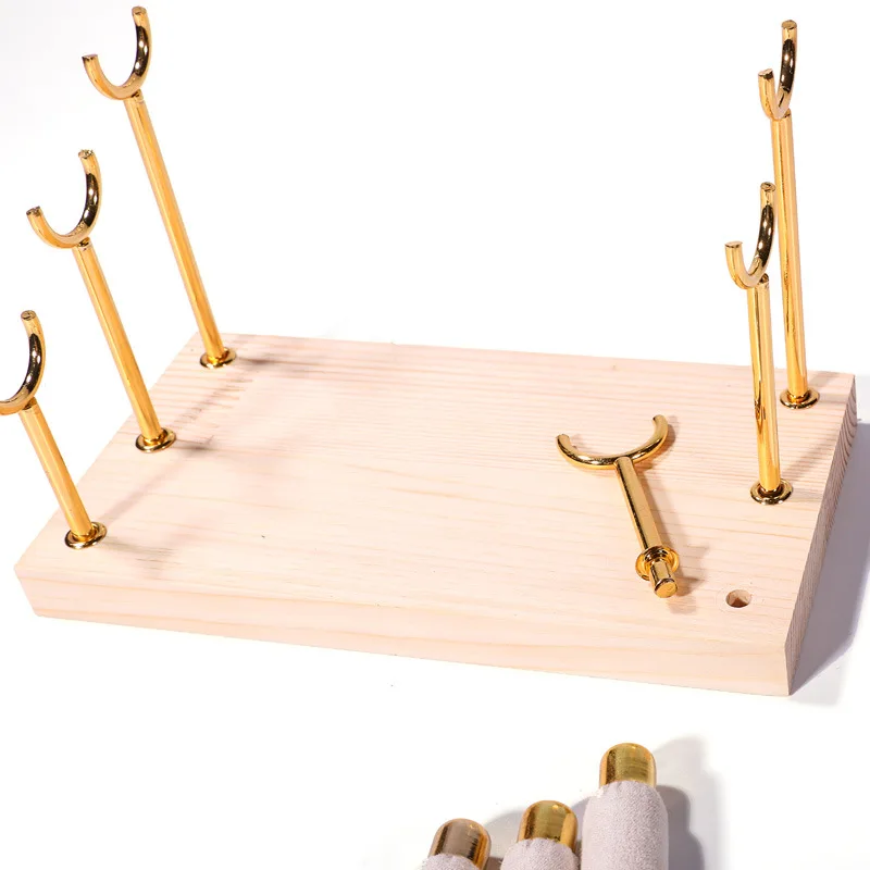 Wooden Base Ring Display Stand Sponge Stick Ring Holder Multi-layer Organizer Metal Frame Detachable Jewelry Packaging
