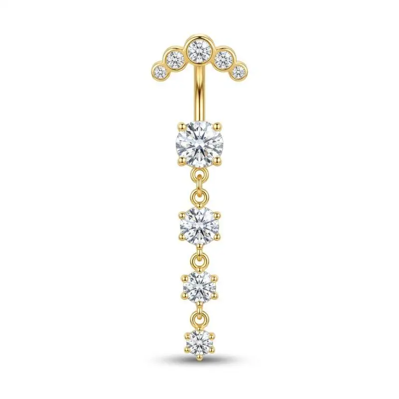 Heart Dangle Curved Belly Button Rings 5 Pcs Shiny Rhinestones Navel Piercing Jewelry Hypoallergenic for Girls