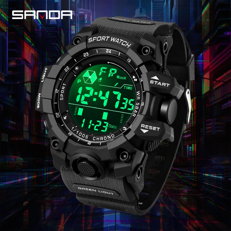 SANDA Outdoor Sports Men Watch Waterproof LED Analog Digital Show Multifunction Big Dial Electronic Wristwatch G style Male Cloc