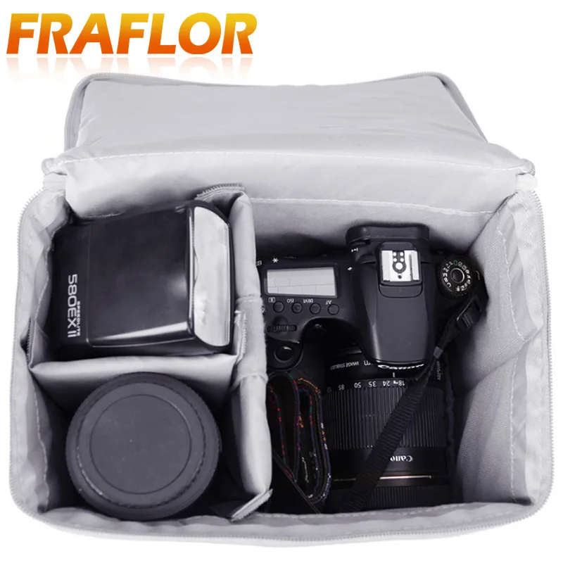 Nylon Zipper Insert Padded Handle DSLR Camera Lens Bag Inner Divider Partition Folding Protect Pouch Waterproof Moisture-proof