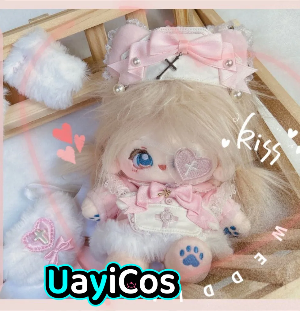 20cm Doll Clothes Puppy Nurse Hat Apron Love Eye Mask Pearl Bow Clothing Costume Suit Outfit Accessories Anime Game Toy Kids Gif