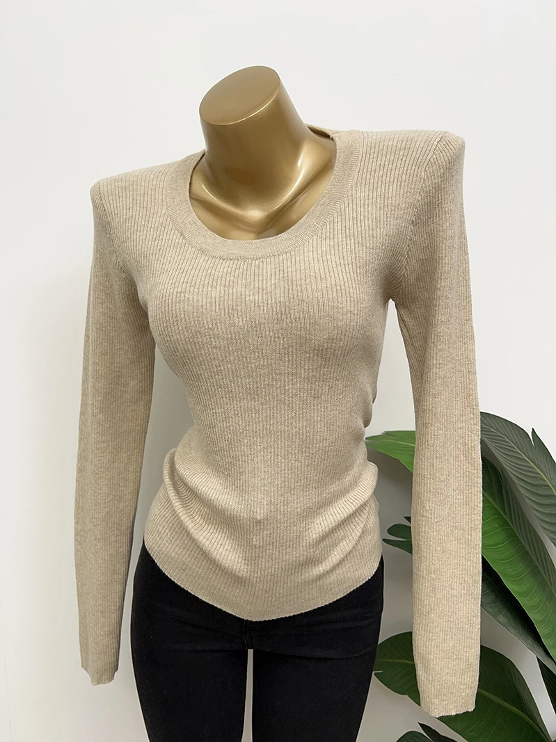 Sexy U-Neck Knitwear Show Figure Good Quality Version Commute Style Long Sleeve Woolen Coat for Women Autumn Winter Base Layer