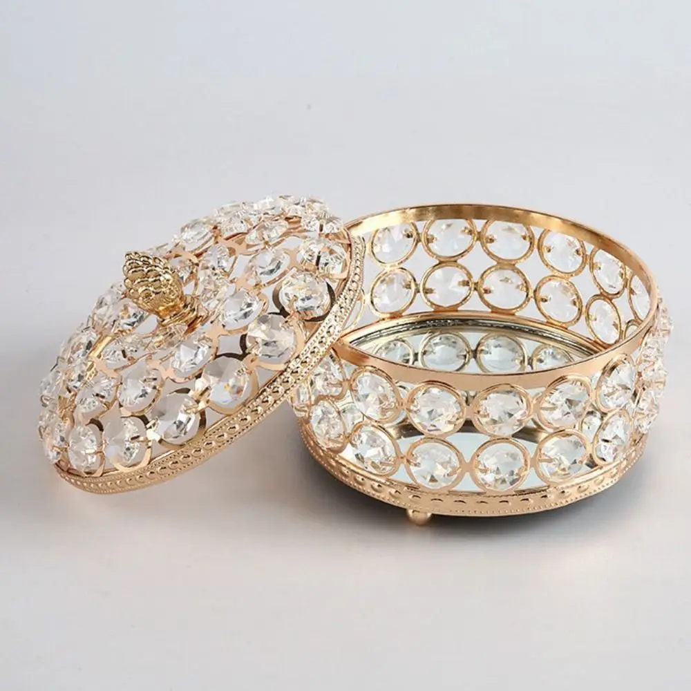 

Luxury Crystal Jewelry Box Sparkling Round Necklace Ring Display Case Treasure Chest Glass Mirrored Earring Organizer