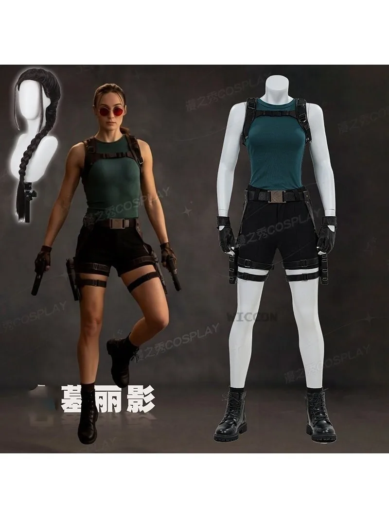 Halloween-Kostüme Tomb Live Action Lara Croft Cosplay Raider-Kostüm Perücke Komplettset Damen-Outfit TV-Fantasie